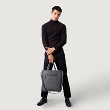 grey leather tote bag